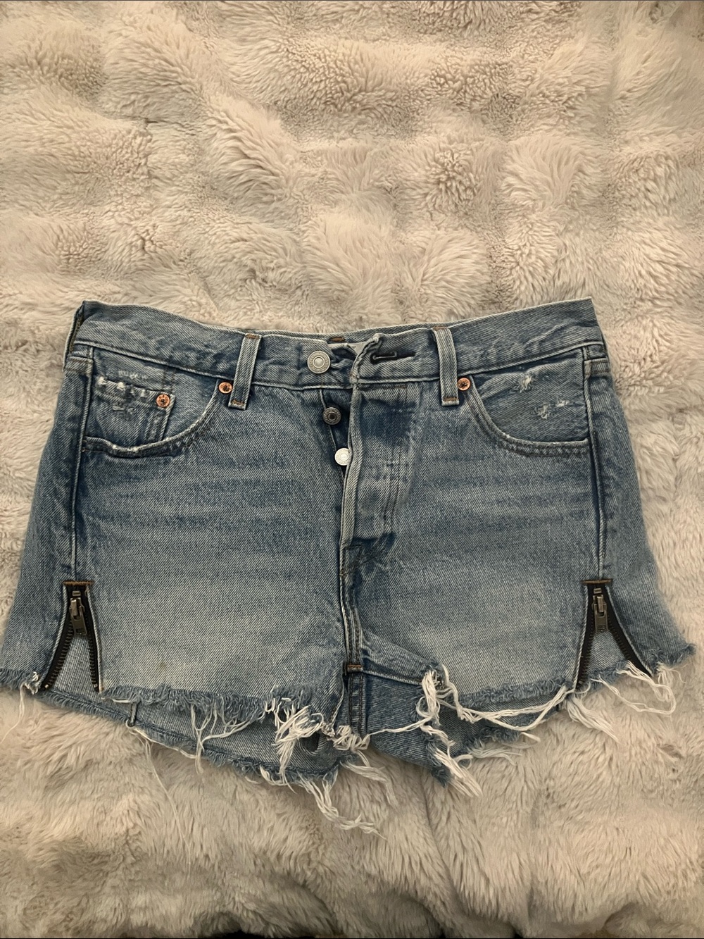 Levi's Medium Blue Distressed Denim Zip-Hem Shorts